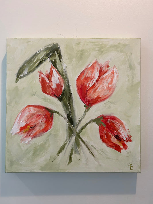 T.c.art Art 20x20 Coral, pink, green