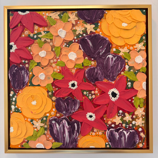 'Flower Fiesta' by Sophie Samuels, Mixed Media on Canvas Framed, 12x12 