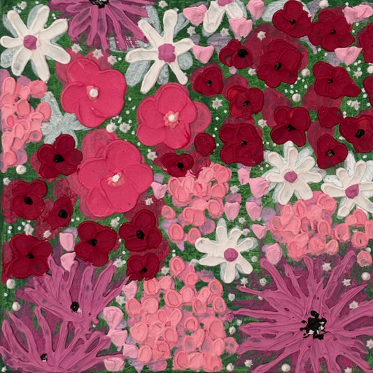 'Eat, Pink and Be Merry' by Sophie Samuels, Mixed Media on Canvas, 8x8