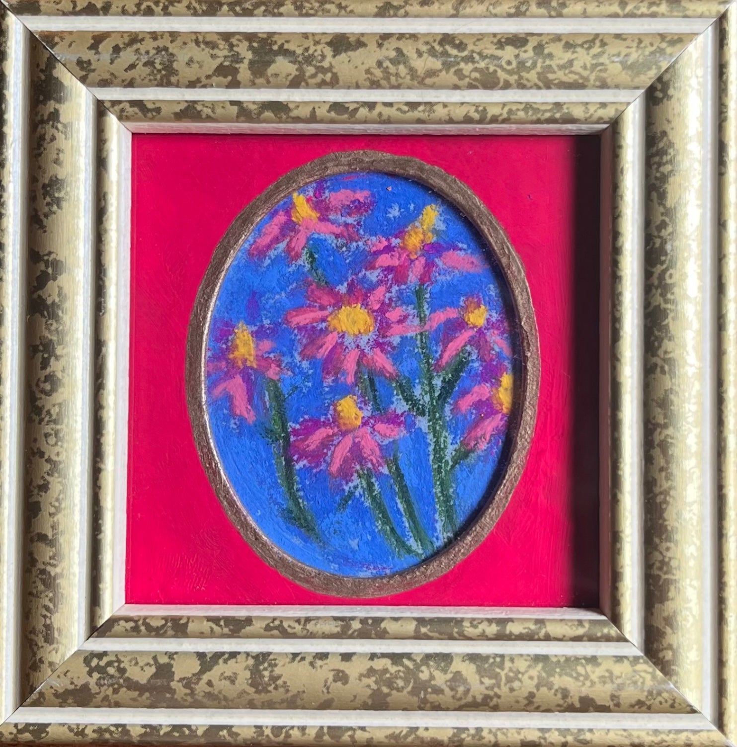 Pink Daisies, by Sarah Therese, pastel on paper, 3x2