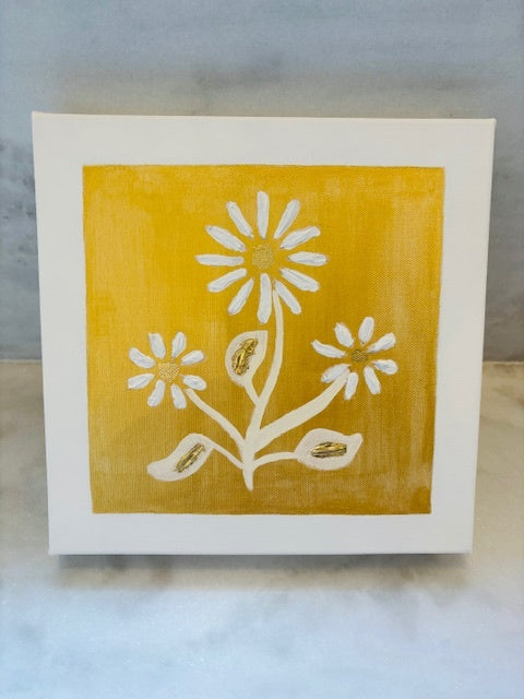 “Flower Series 2” by Tealy Hewgley/Deceaux Art Artwork, Metallic Silver, White, Vanilla and Gold, 10x10