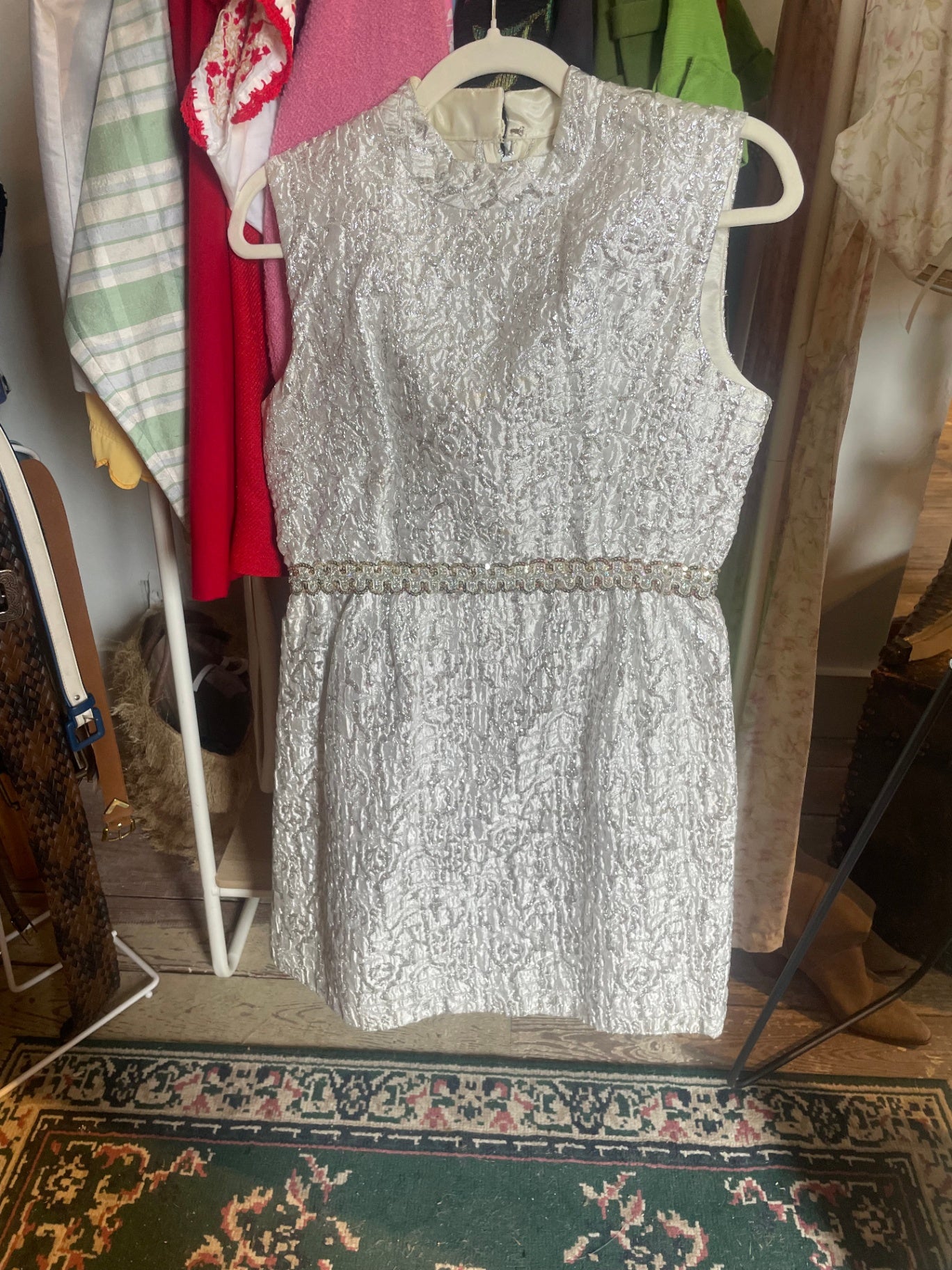 Silver/White Brocade Party Dress
