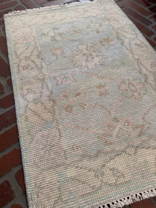 Small Light Blue and Cream Rug 2' x 3'