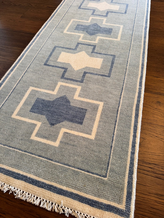 Rug 2'6" x 7' Blue and Cream