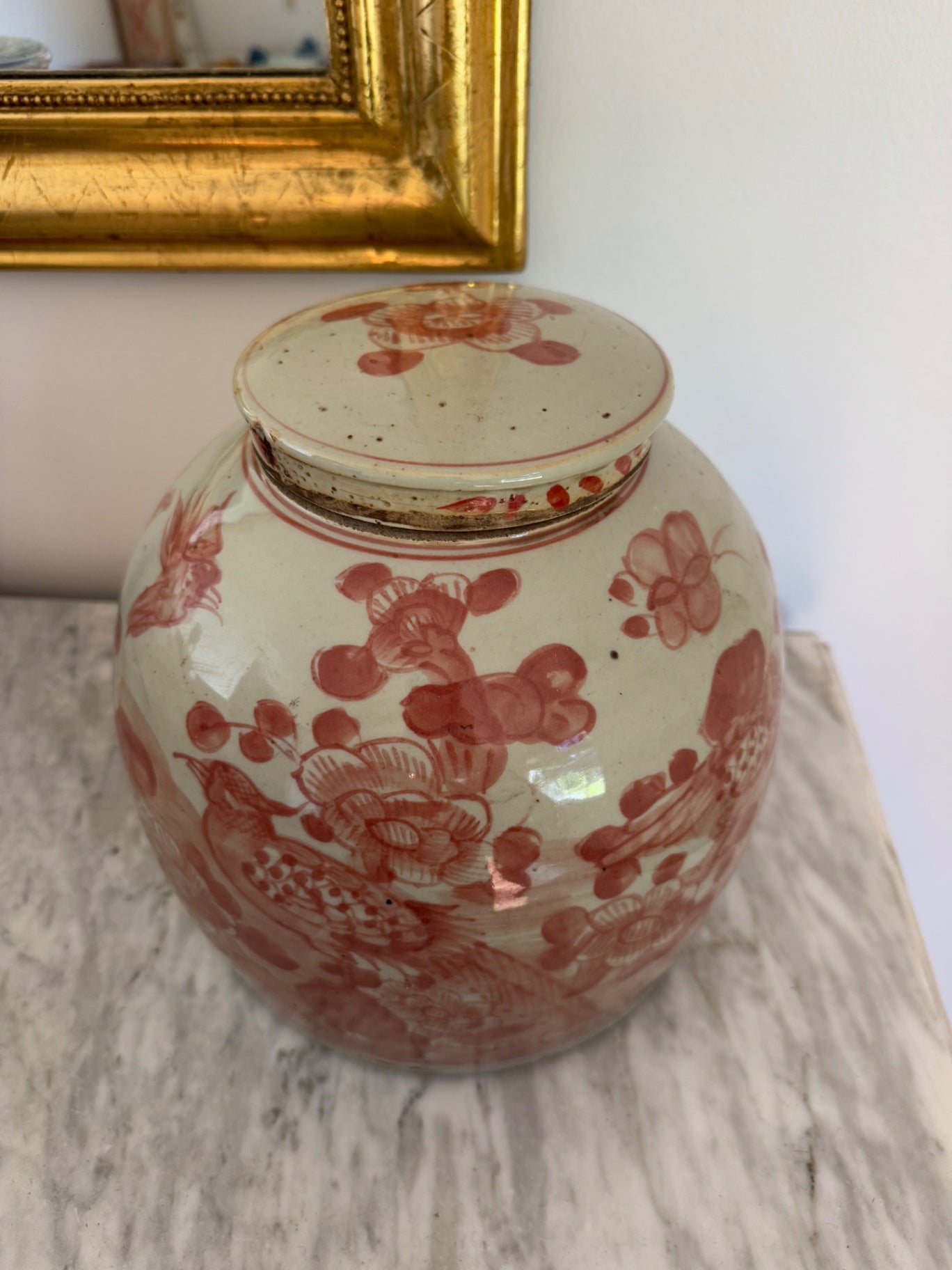 Coral Pheasant Ginger Jar 9.5” x 9.5”