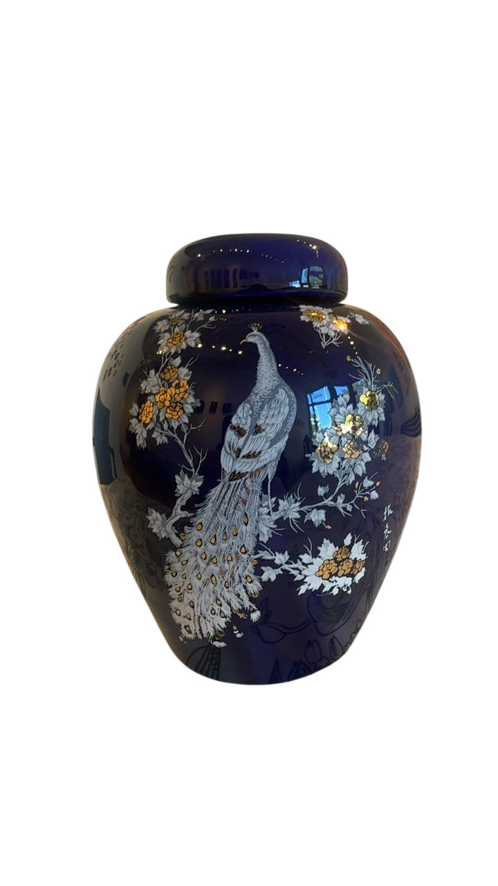 Ginger Jar - Navy with Peacock