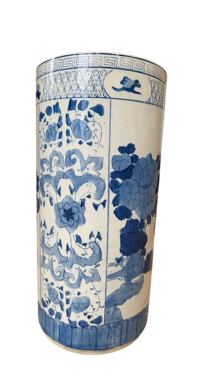 Vase 9x9x18.5” Blue and white