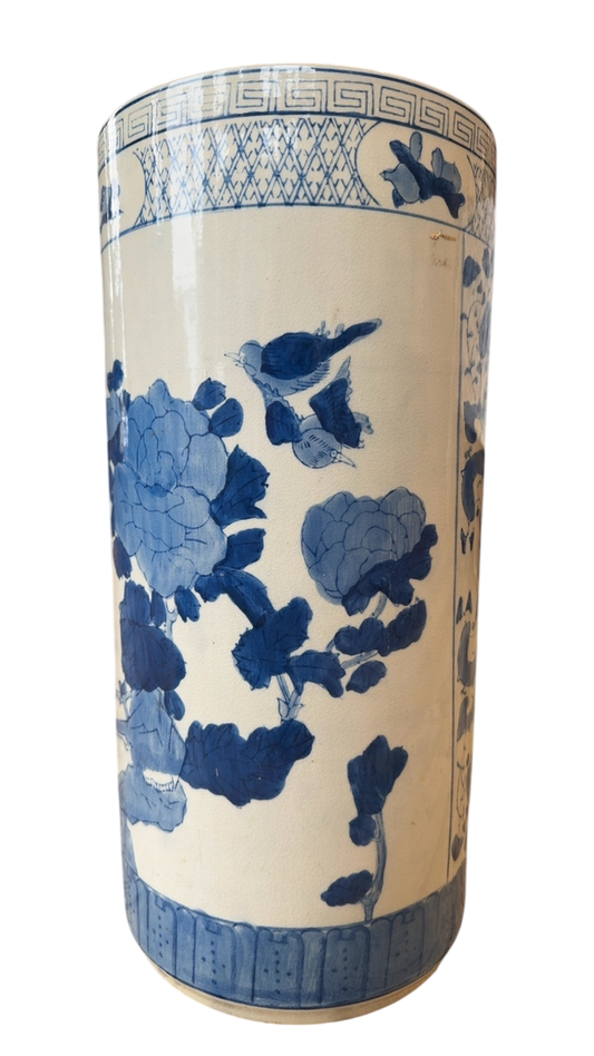 Vase 9x9x18.5” Blue and white