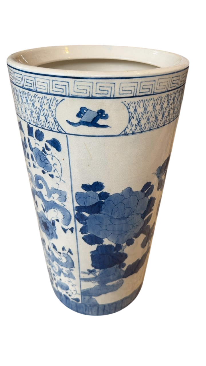 Vase 9x9x18.5” Blue and white