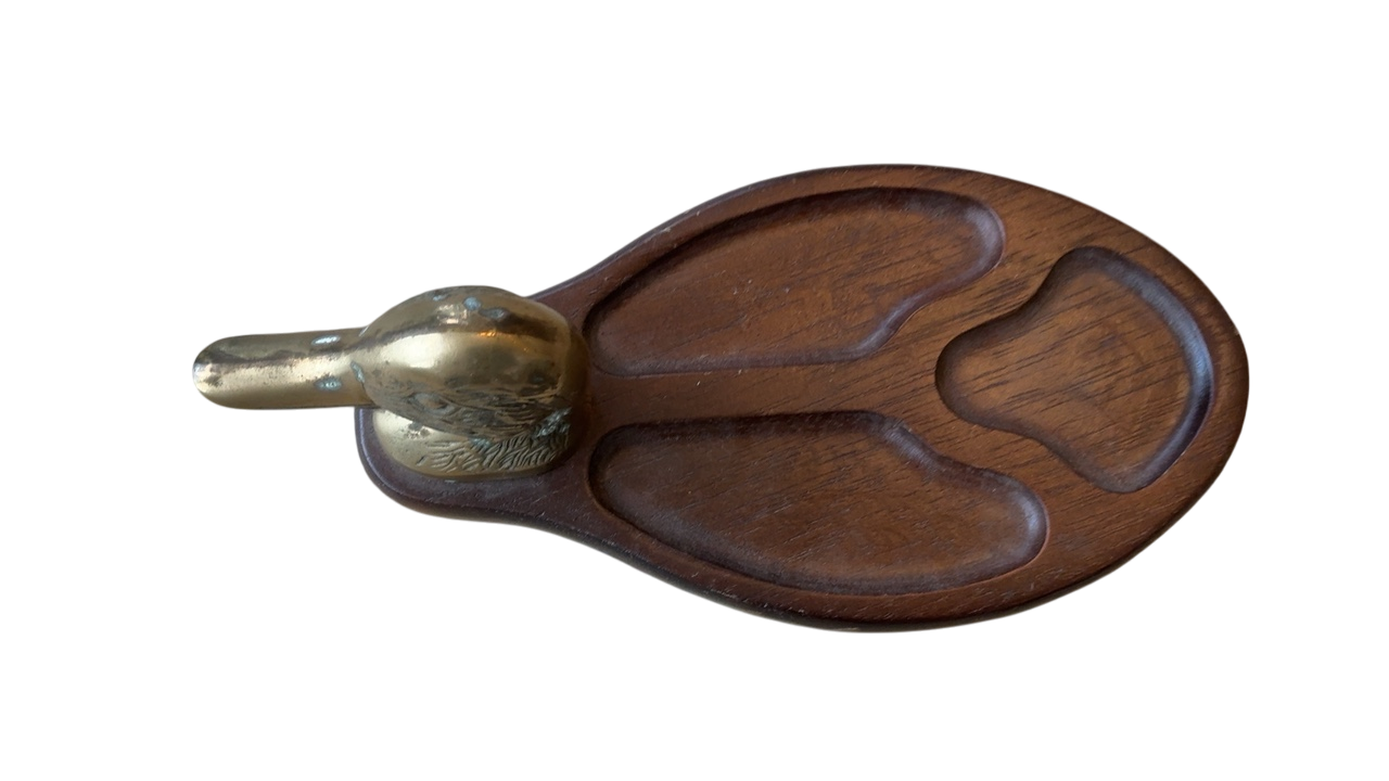 Brass and Wood Duck Trinket Dish