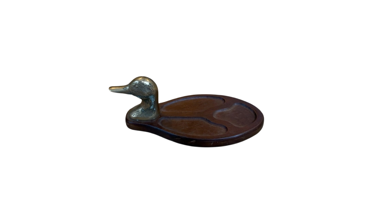 Brass and Wood Duck Trinket Dish