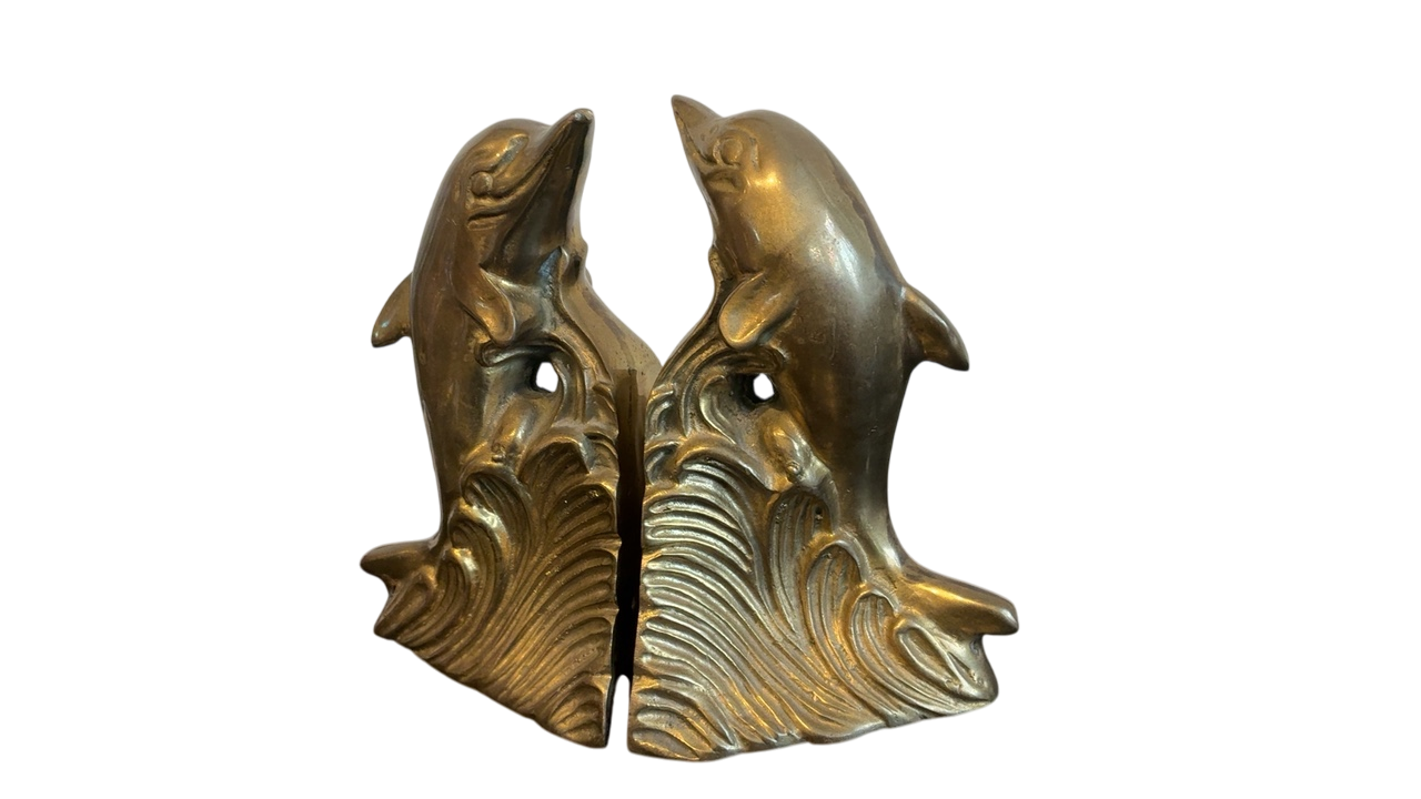 Brass Dolphin Bookends