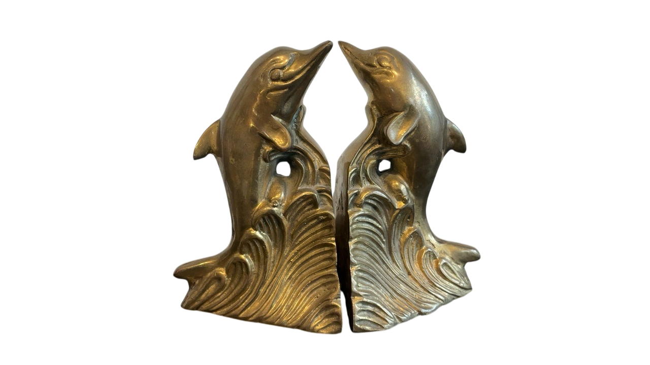 Brass Dolphin Bookends