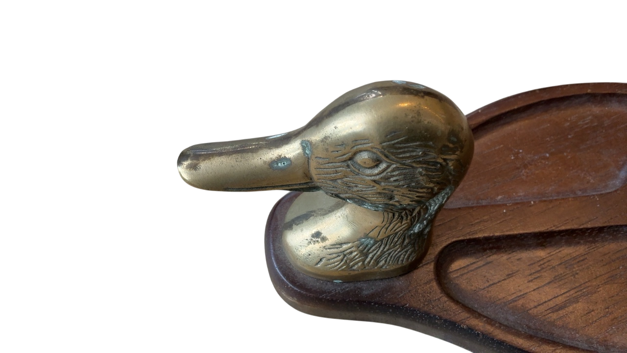 Brass and Wood Duck Trinket Dish