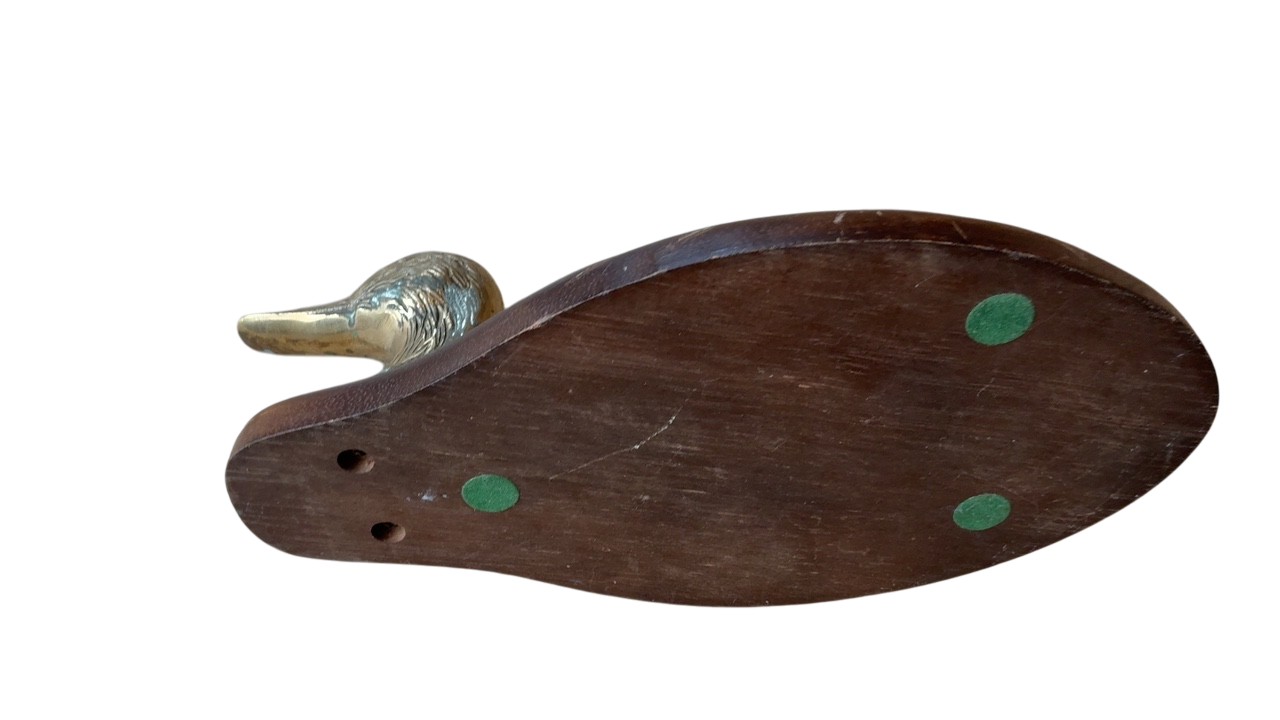 Brass and Wood Duck Trinket Dish