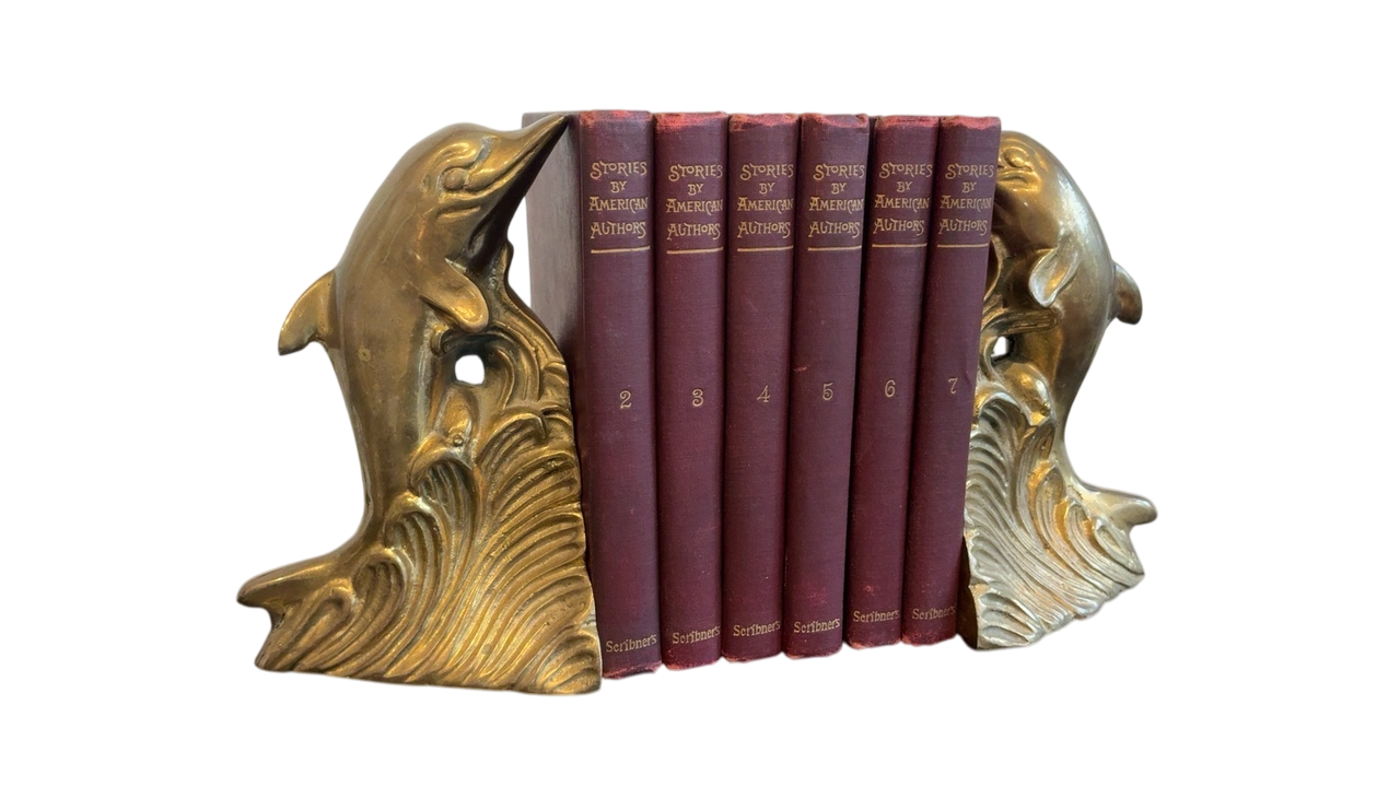 Brass Dolphin Bookends