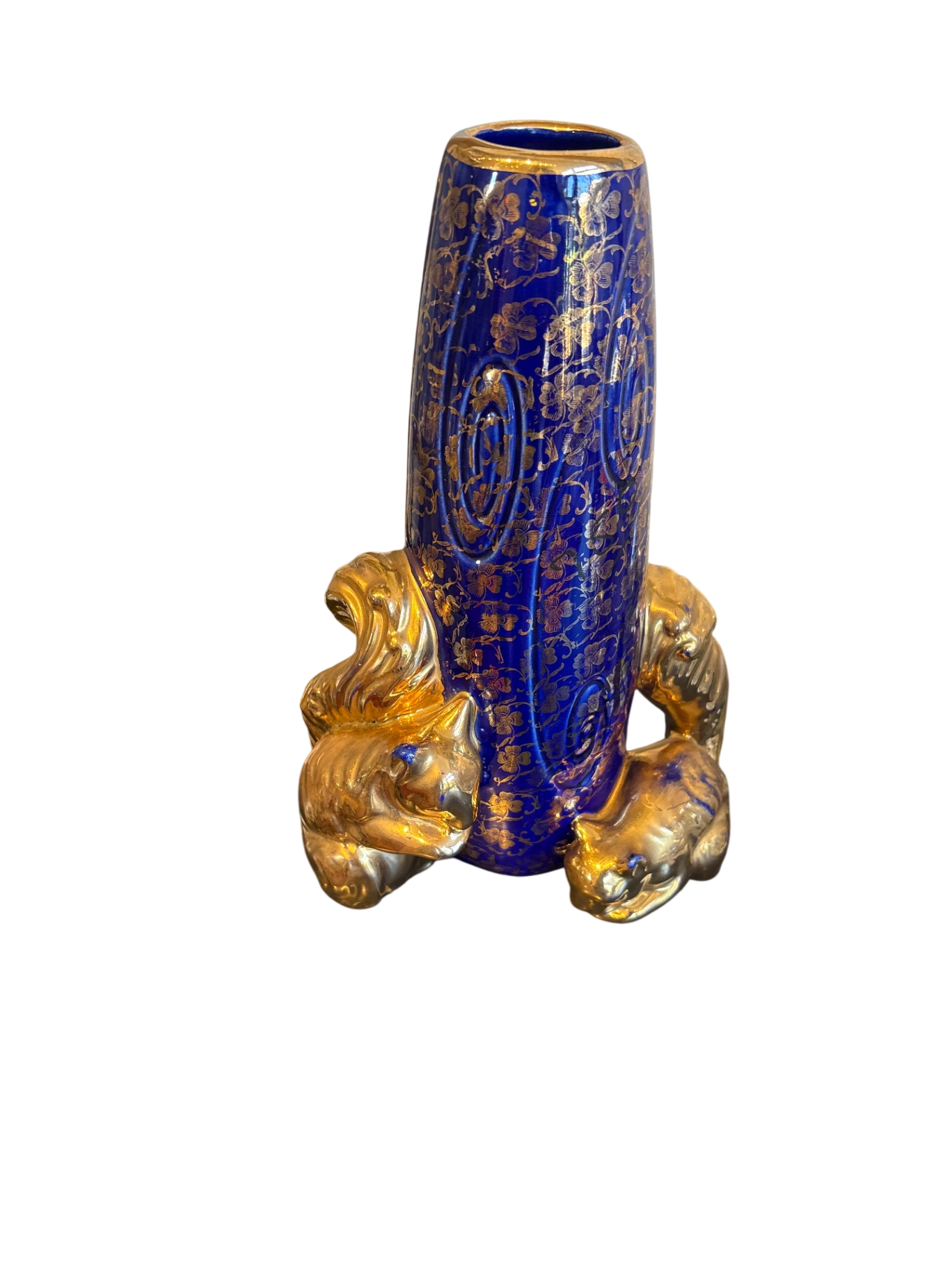 Squirrel Vase Blue and Gold
