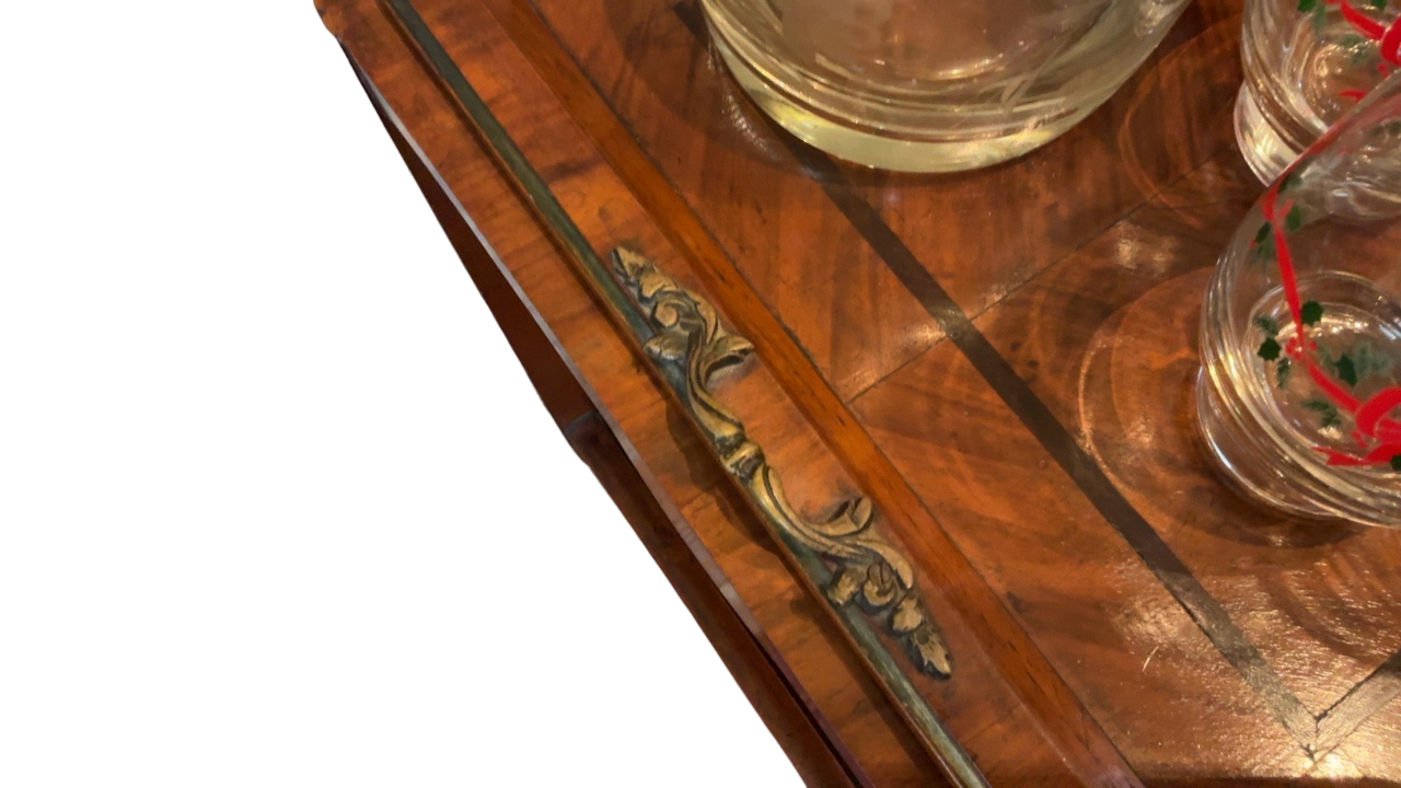 Vintage Inlaid Wood Bar Cart with Removable Tray 