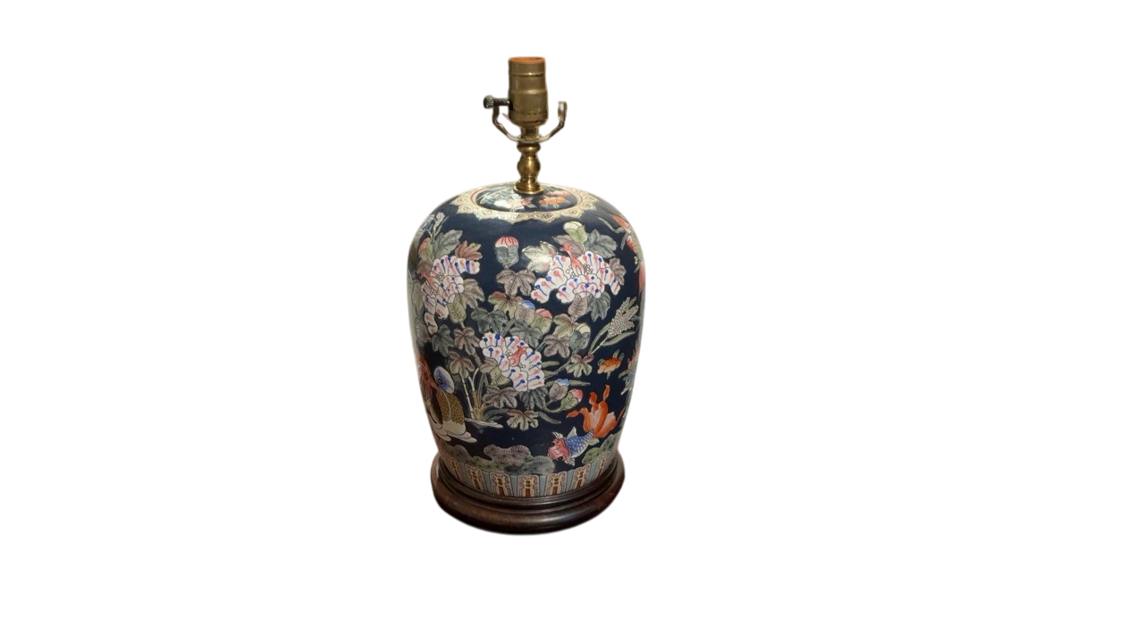 Dark Blue Chinoiserie Lamp