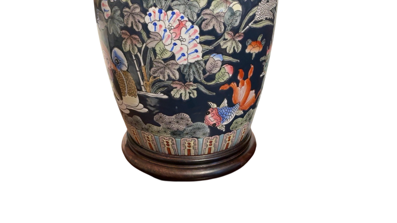 Dark Blue Chinoiserie Lamp