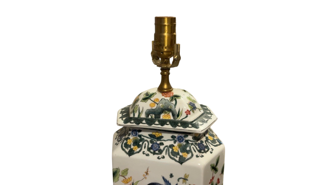 White and Green Chinoiserie Lamp