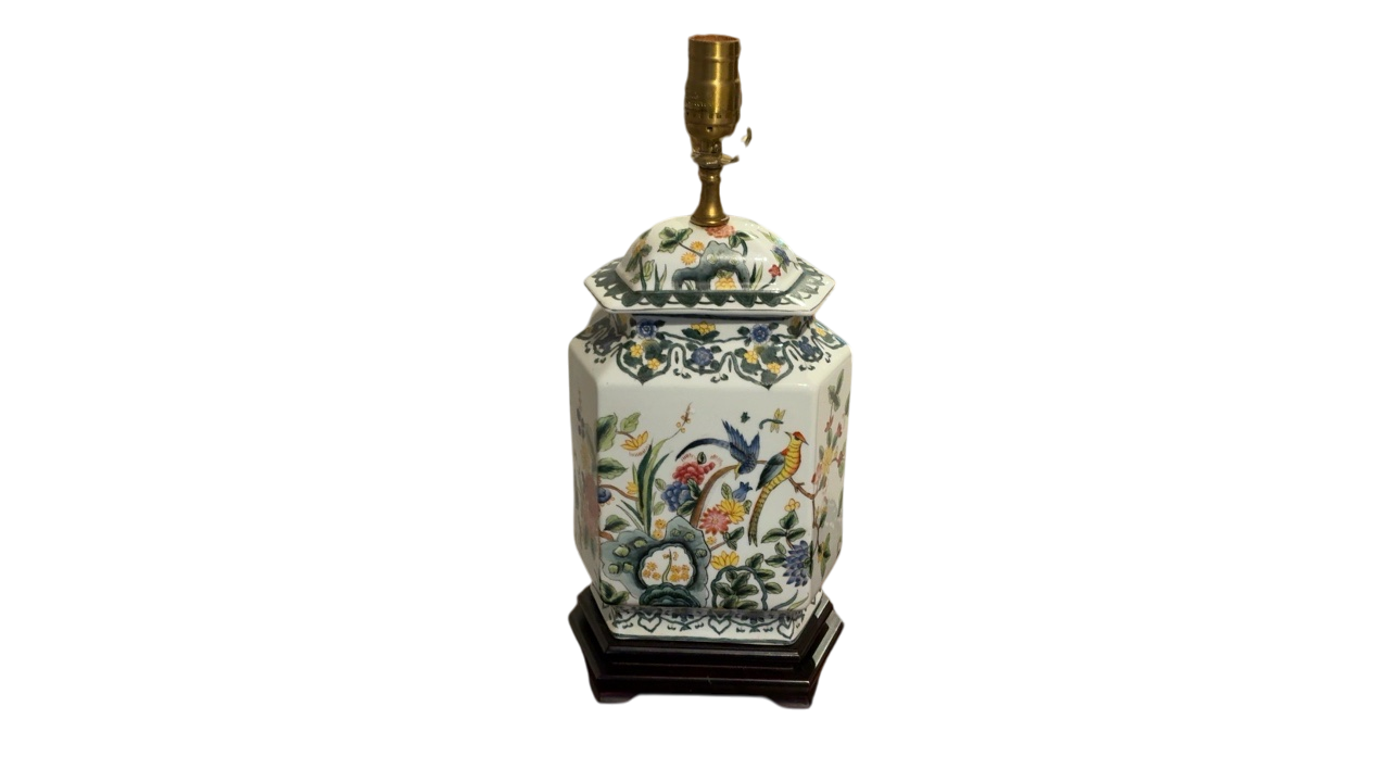 White and Green Chinoiserie Lamp