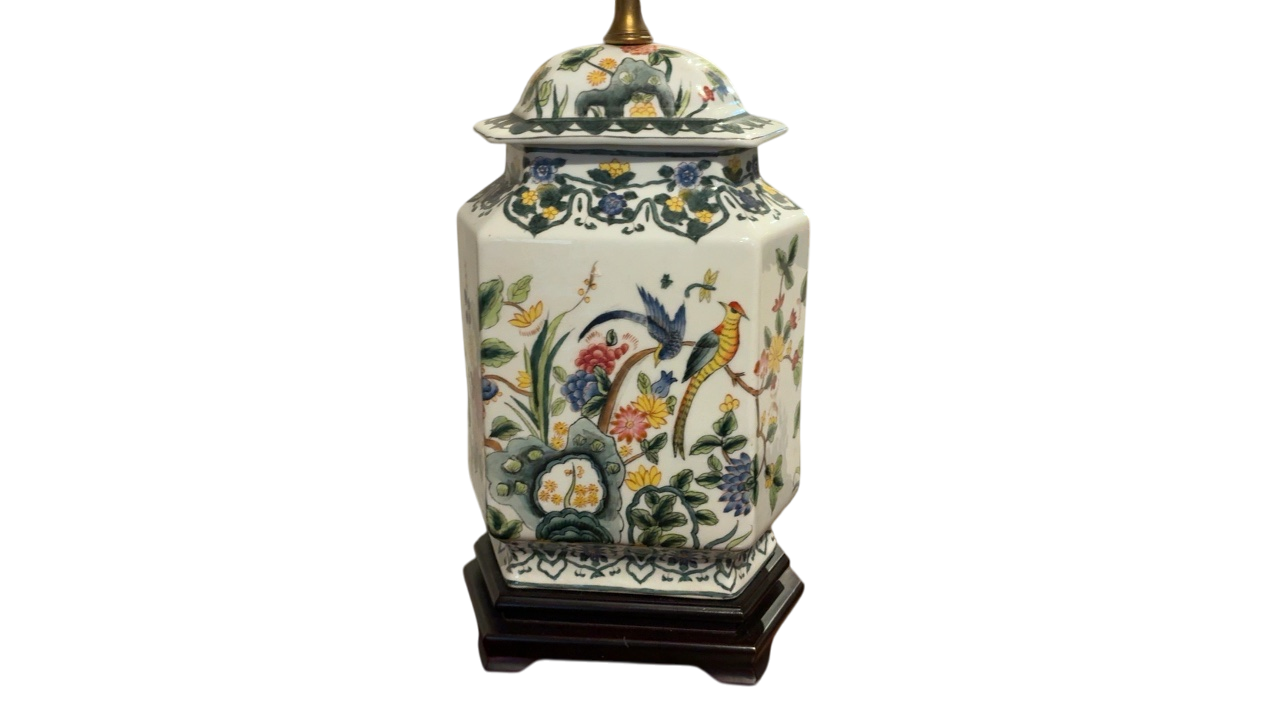 White and Green Chinoiserie Lamp
