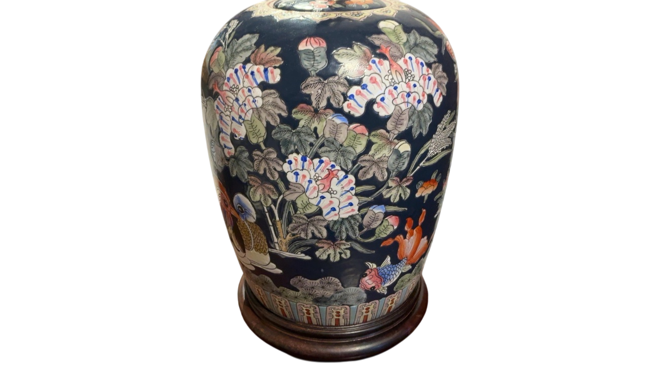 Dark Blue Chinoiserie Lamp