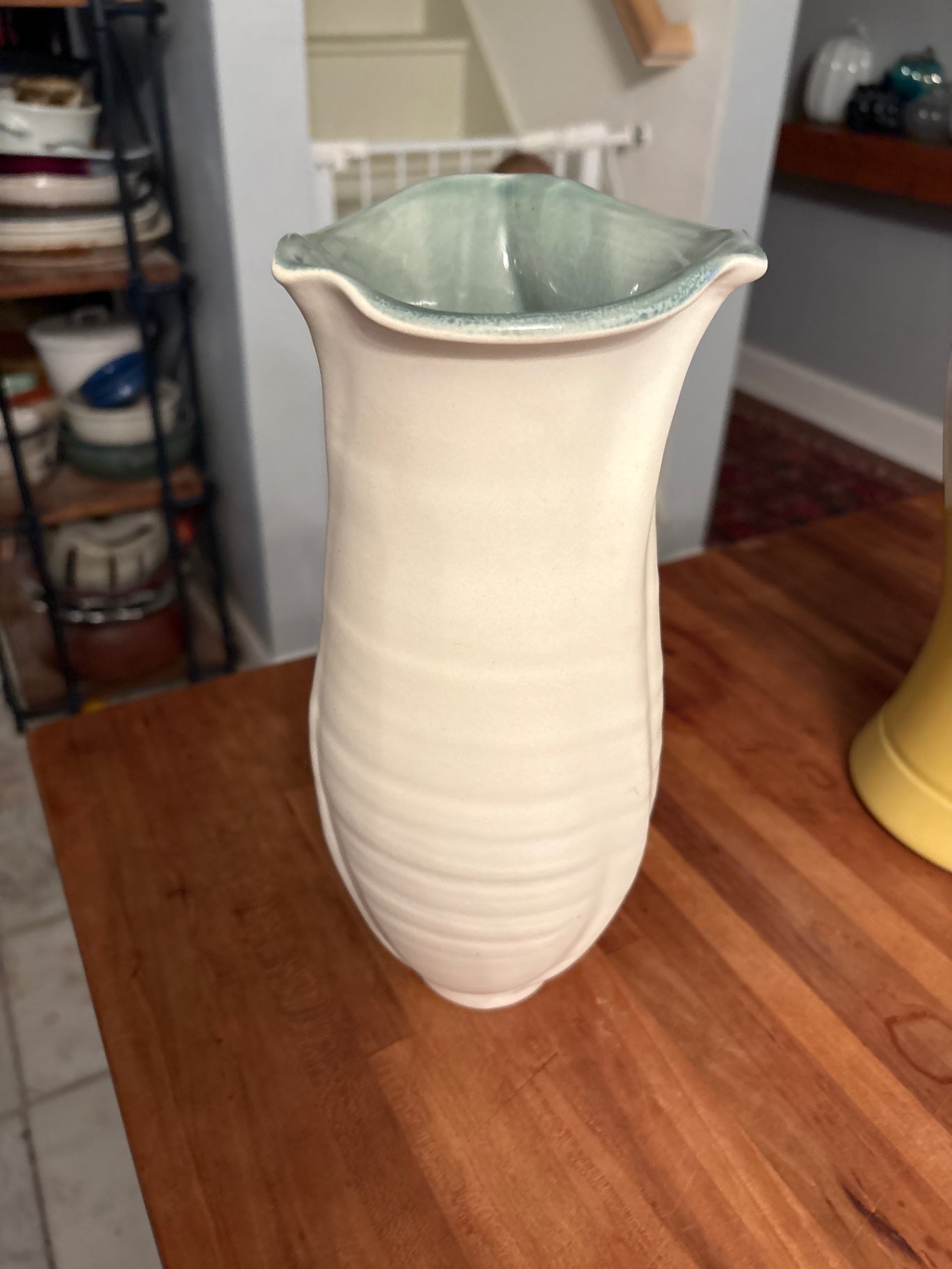 Green + Cream Ceramic Vase