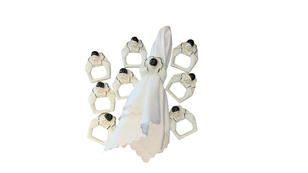 Ceramic Clown Napkin Rings - Set of 9