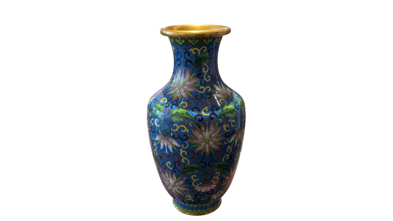 Set of 2 Vintage Enamel Blue Vases