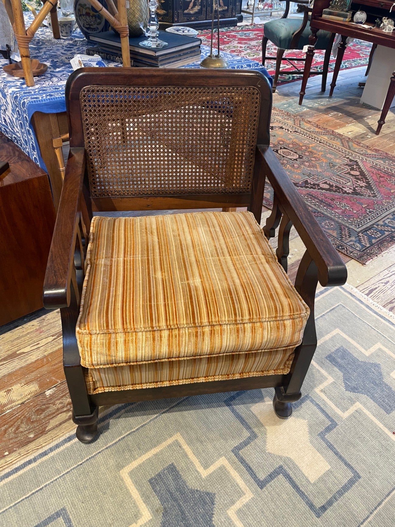 Cane Backed Chair with Corduroy Cushion