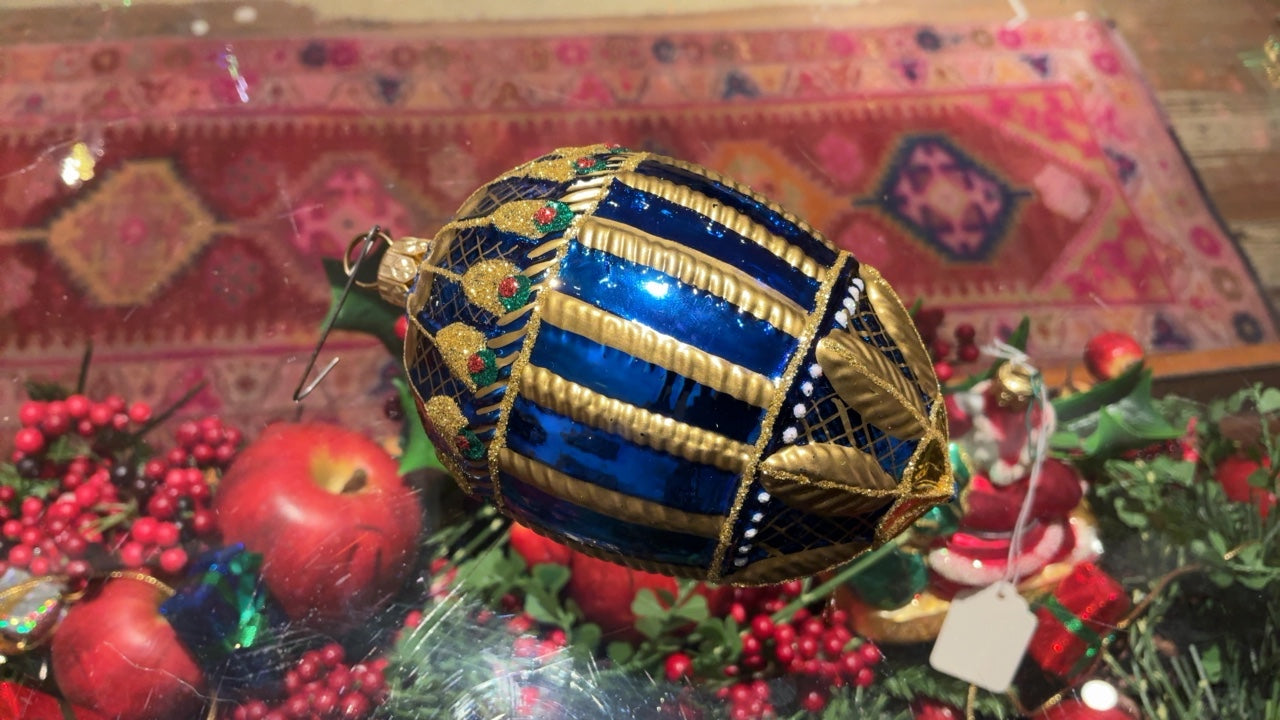 Blue and Gold Glass Ornament