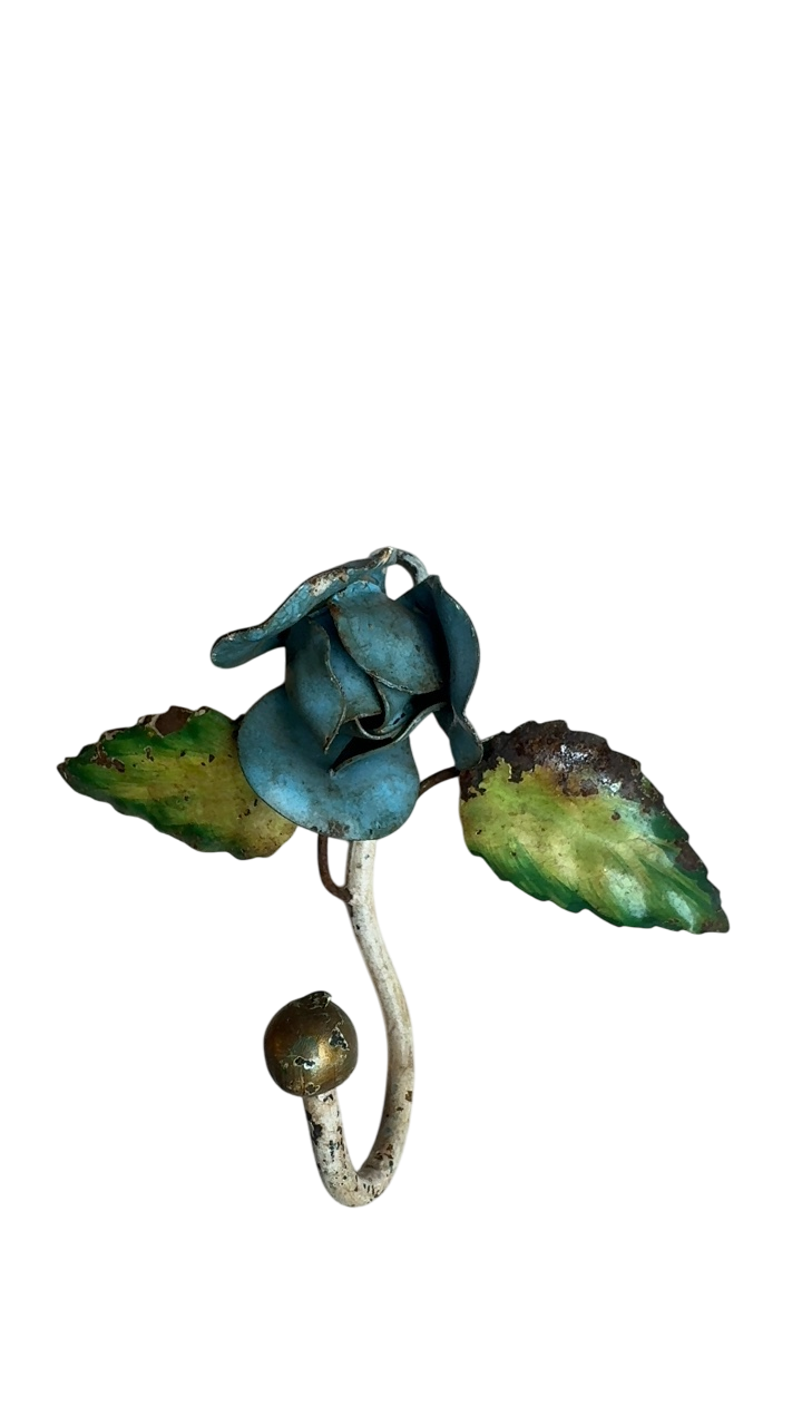 Vintage Italian Tole Floral Hook - baby blue 