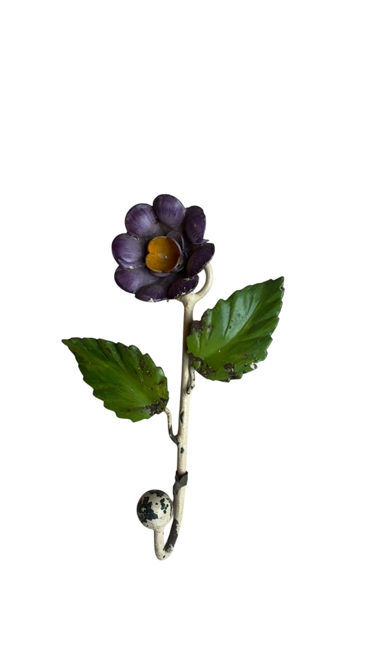 Vintage Italian Tole Floral Hook - violet
