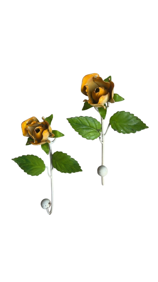 Vintage Italian Tole Floral Hook - Yellow