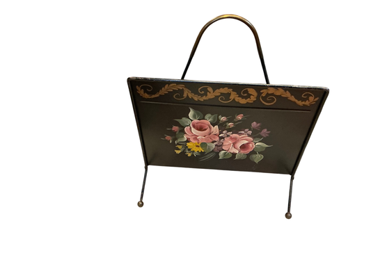 Metal Black Floral Magazine Rack