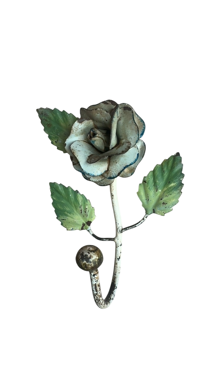 Vintage Italian Tole Floral Hook - dusty blue 
