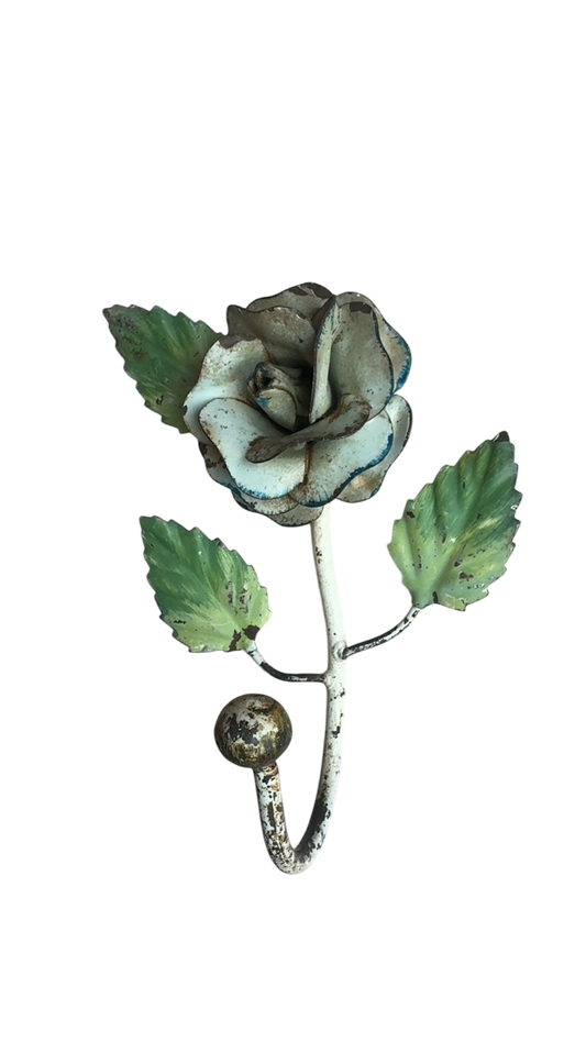 Vintage Italian Tole Floral Hook - dusty blue 