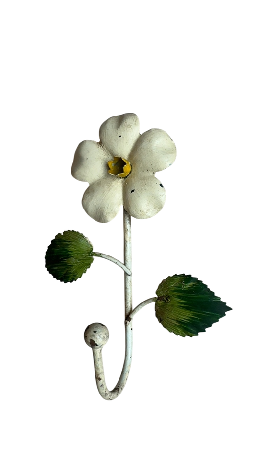 Vintage Italian Tole Floral Hook - white daisy