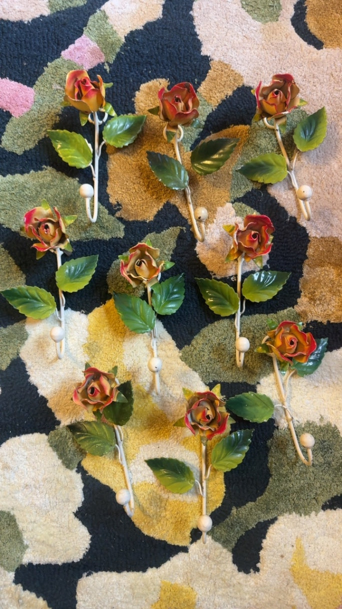 Vintage Italian Tole Floral Hook - Red and Butter