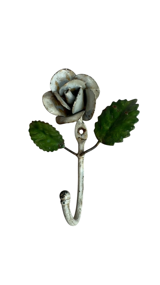 Vintage Italian Tole Floral Hook - small dusty blue 