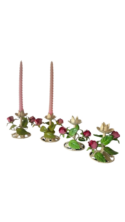 5” Vintage Italian Tole Floral Candlestick