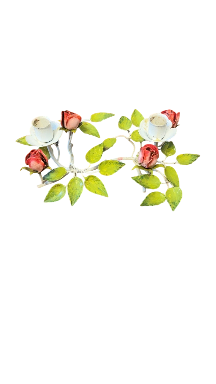Vintage Italian Tole Floral Candlestick - double 