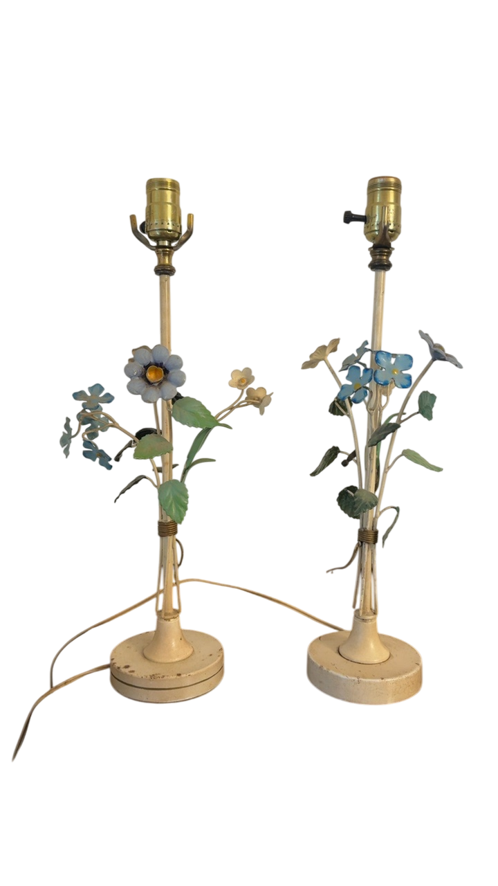 Pair of Vintage Italian Tole Floral Lamps