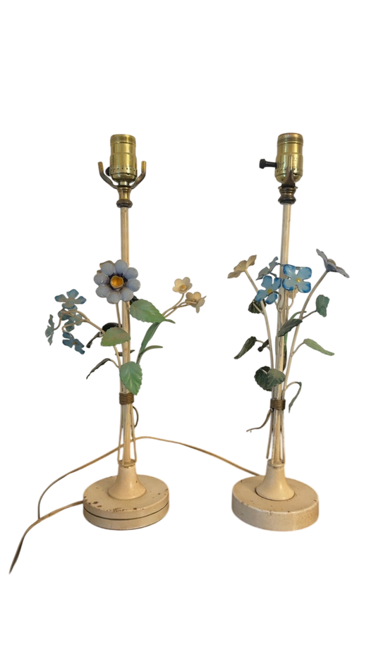 Pair of Vintage Italian Tole Floral Lamps