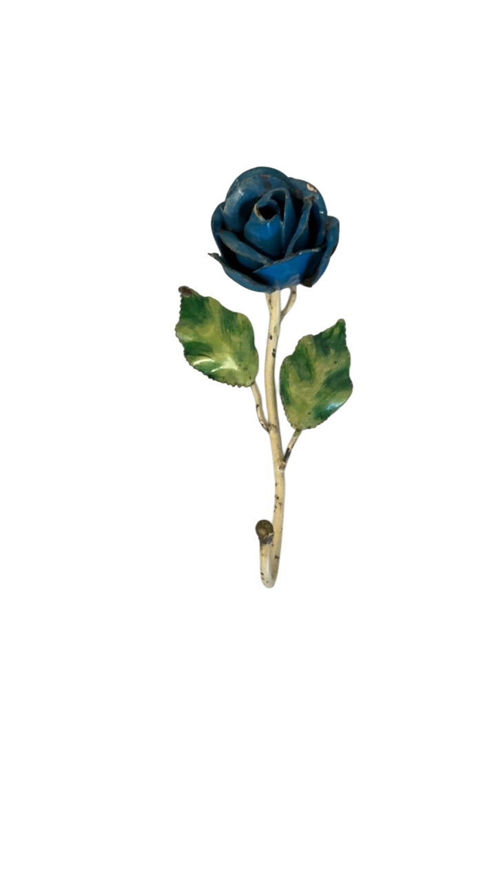 Vintage Italian Tole Floral Hook - royal blue