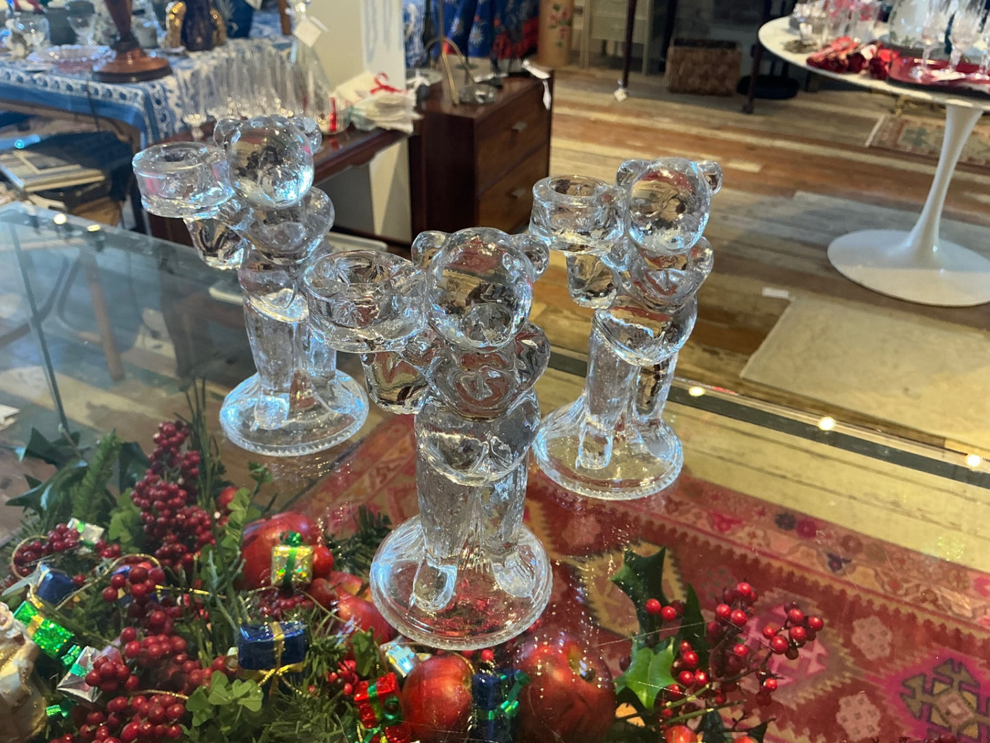 Glass Teddy Bear Candlestick Holders