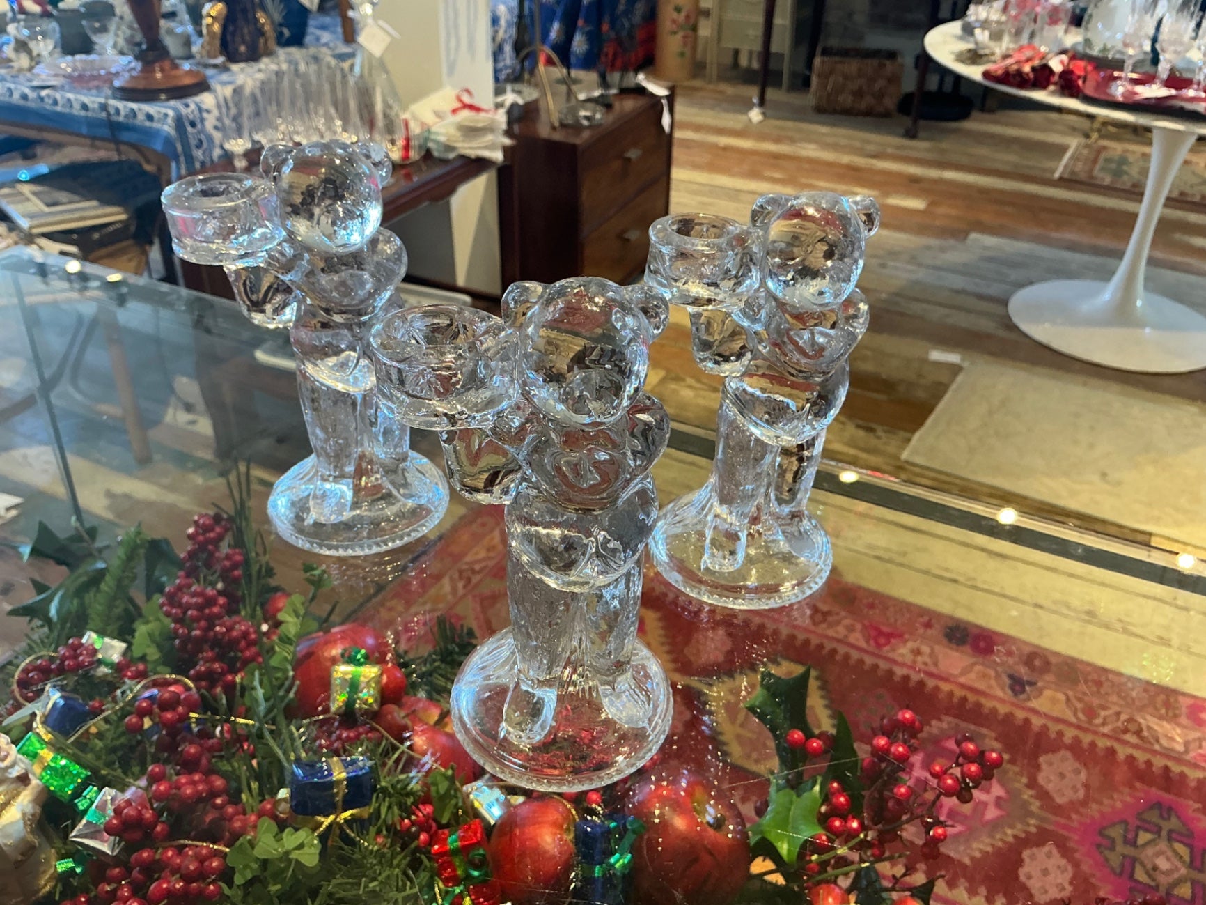 Glass Teddy Bear Candlestick Holders