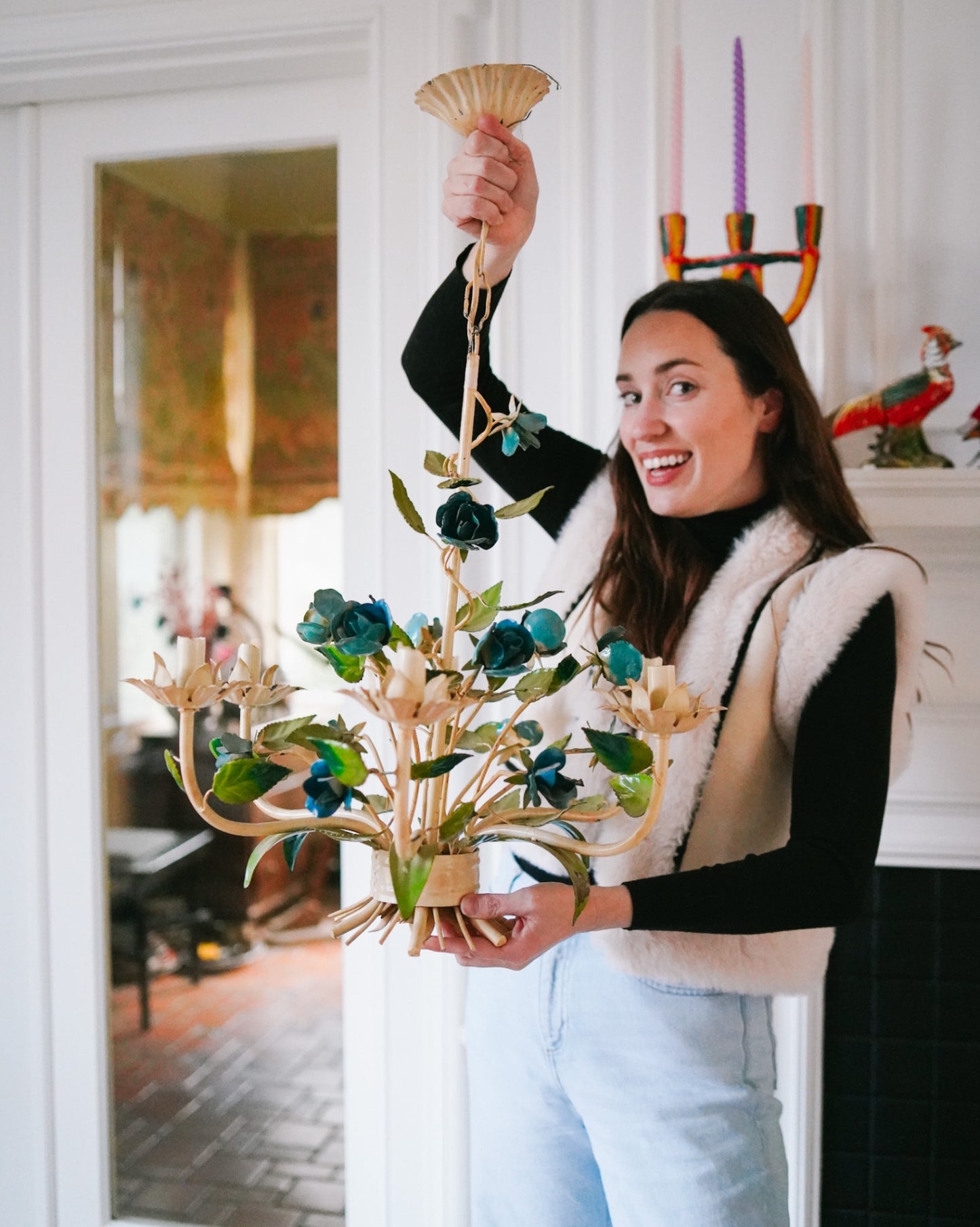 Vintage Tole Chandelier - blue 